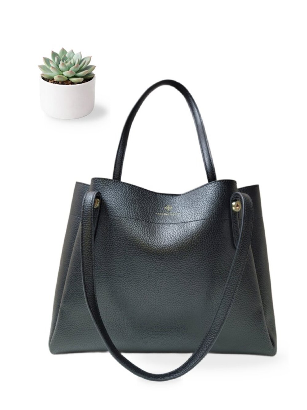 Nanette Lepore Black Vegan Leather Tote Bag Gold Hardware Large Shoulder Purse